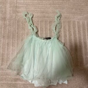 Anthropologie Mint Green Ruffled Tulle Top